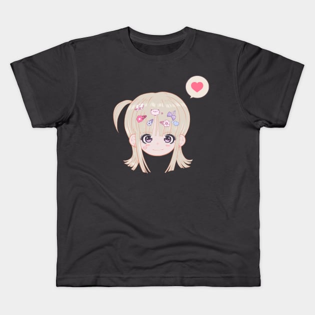 Decora Kei Cute Anime Girl Face Kids T-Shirt by Jay Spotting